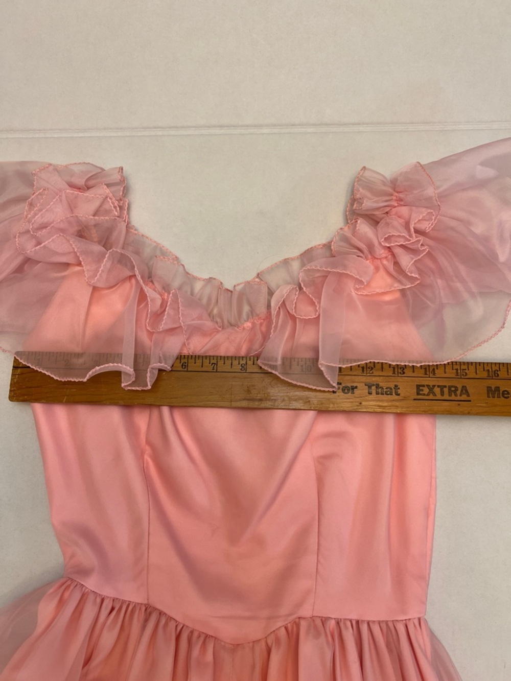 1970’s VINTAGE UNION MADE PINK RUFFLE COQUETTE BRIDGERTON STYLE GOWN DRESS - Picture 16 of 16